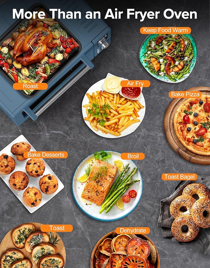 Nuwave Bravo Pro Smart Air Fryer Toaster Oven Combo, Airfryer Convection Oven Countertop, 10-in-1 Functions with Quicker & Even Crisp Technology, 1800W, 50-450°F, PFAS-Free, 21QT, Cozy Blue-Ruum Studio Home