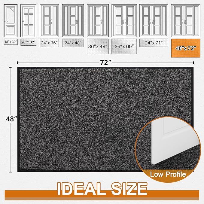 Mibao Front Door Mat, Dirt Trapper Welcome Mat for Outdoor Indoor, Non-Slip Waterproof Doormat, Durable Machine Washable Low Profile Entry Rug for Back Door Outside Patio Porch, 72" x 48", Grey-Ruum Studio Home