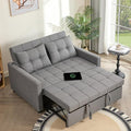52" Sleeper Sofa with Pull-Out Bed, 3-in-1 Convertible Sofa Bed, Loveseat with Stepless Adjustable Backrest and Side Pocket, for Living Room Dorm Apartment, Linen, Light Gray-Ruum Studio Home