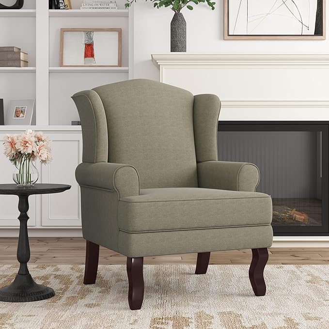 Accent Chair, High Back Upholstered Armchair with High Resilience Sponge & Wood Legs, Mid-Century Modern Comfy Single Sofa Reading Chairs for Living Room, Bedroom (Light Camel, Set of 2)-Ruum Studio Home