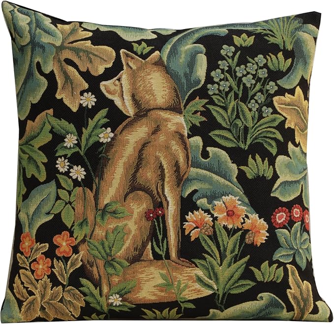 Charlotte Home Furnishings Throw Pillow Covers, Decorative Boho Pillow Covers for Couch, Living Room, Black Wolf Square Cushion Cases 18x18 in, European Cotton Jacquard Woven for Cozy Bedroom Decor-Ruum Studio Home