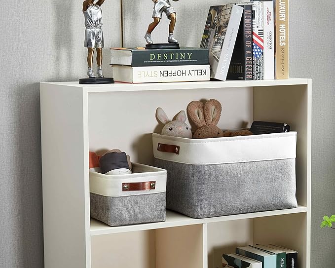 DECOMOMO Storage Bins Fabric Storage Baskets for Shelves, Linen Closet Organization Toys Nursery (Grey and White, Large - 1 Pack)-Ruum Studio Home