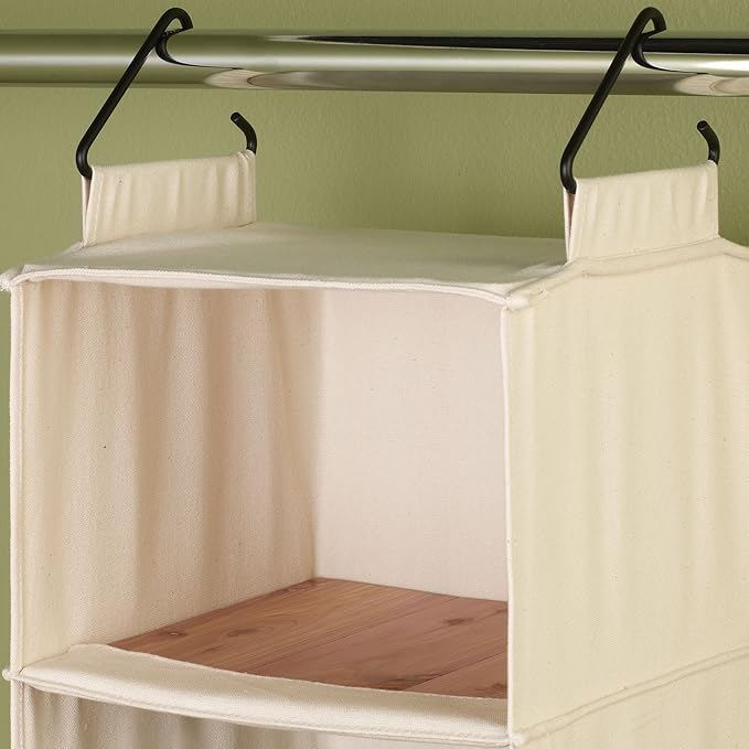 Household Essentials Cedarline 6-Shelf Hanging Closet Organizer, Heavy-Duty Cotton Canvas, Breathable, Versatile, Compact, Perfect for Rod or Wire Closets, Natural-Ruum Studio Home