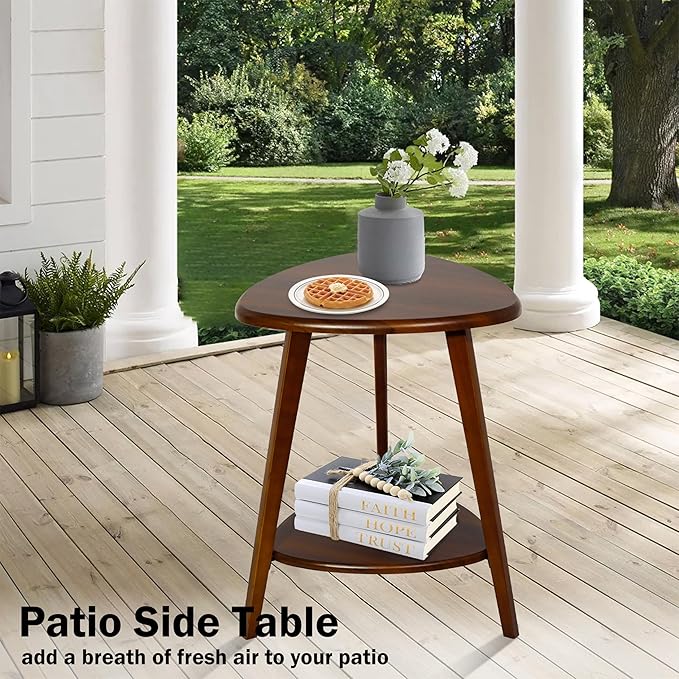 Wood Side Table, Small End Table with Storage Shelf, Accent Table for Living Room, Solid Wood Legs, Walnut-Ruum Studio Home