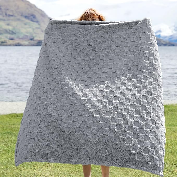 Bedsure GentleSoft Silver Grey Throw Blanket for Couch - Checkered Fleece Blankets Gifts for Women Men Girls, Cute Soft Cozy Throw for Bedroom Home Decor Gifts, 50x60 Inches-Ruum Studio Home