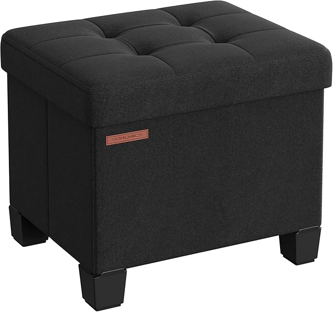 SONGMICS Storage Ottoman, Small Ottoman Foot Rest with Legs, 12.6 x 15.8 x 13.2 Inches Foot Stool, Load up to 660 lb, for Living Room, Bedroom, Dorm, Ink Black ULSF012B01-Ruum Studio Home