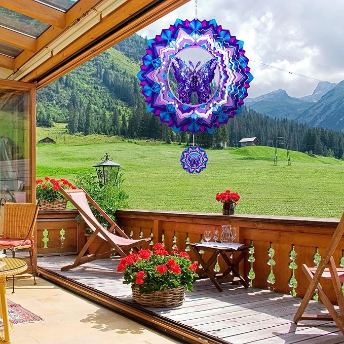 Butterfly Wind Spinner,Hanging Wind Spinners Outdoor for Garden Decoration，12 inch 3D Stainless Steel Wind Sculpture for Indoor/Outdoor Decor-Ruum Studio Home