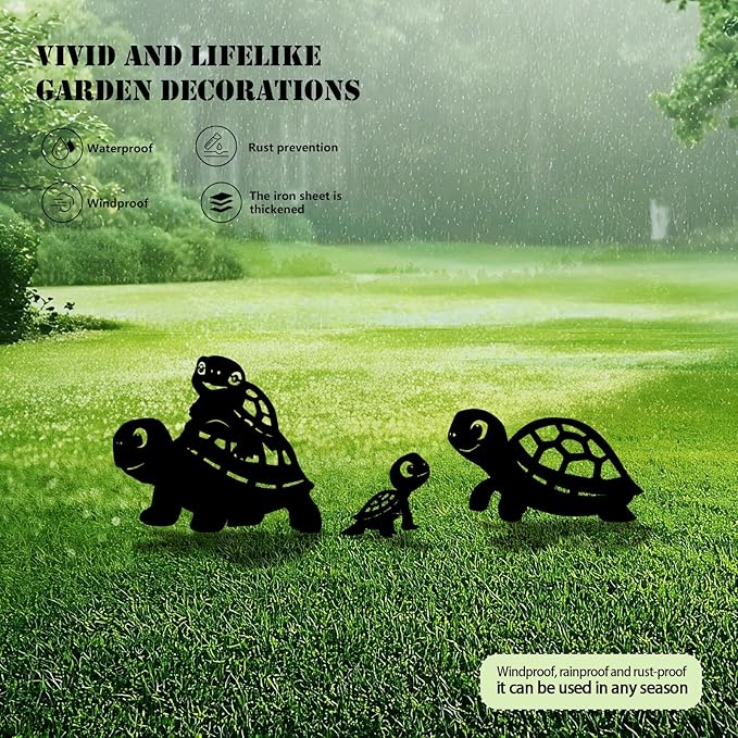 3 Pack Turtle Metal Garden Decorative Stakes, Weather Proof Silhouette Statues for Yard, Patio,Outdoor Decor for Turtle Lovers and Pet Owners-Ruum Studio Home