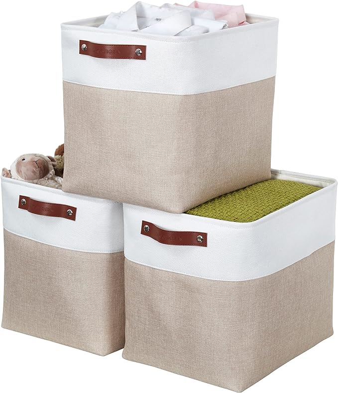 DECOMOMO Extra Large Storage Baskets 54.5L Fabric Storage Bins for Organizing Linen Closet, Toys, Nursery (Beige and White, XXXL - 3 pack)-Ruum Studio Home