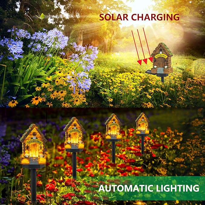 Dazzle Bright Fairy Garden House, 16" Glow in The Dark Cottage with Solar LED Light, Beautiful Miniature Garden Decoration for Indoor or Outdoor Gardens-Ruum Studio Home