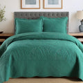 MarCielo 3-Piece 100% Cotton Oversized Bedspread Lightweight Quilt Coverlet Embroidery Farmhouse Bedding Set T0 (Emerald, Oversized Queen (100"x106"))-Ruum Studio Home