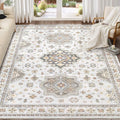Washable Area Rugs for Living Room -10x13 Neutral Vintage Distressed Floral Farmhouse Boho Large Soft Floor Rug Indoor Non Slip Carpet for Living Room Bedroom Dining Room Office-Blue Brown-Ruum Studio Home