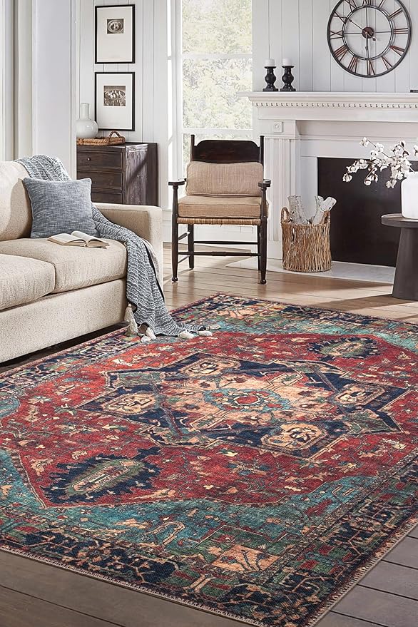 Keen Home Design 8x10 Rug - Machine Washable Area Rug with Non-Slip Backing, Ideal for Living Room, Dining Room, Bedroom - Vintage, Easy Clean, Durable, Low Pile Rug - (8' x 10')-Ruum Studio Home