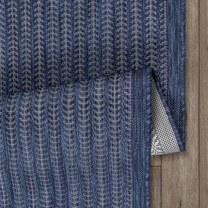 Adiva Rugs Outdoor Indoor Area Rug, Weather Resistant, Easy to Clean, Stain Resistant Floor Mat for Dining Room, Backyard, Deck, Patio (Navy Weiss, 6' x 9')-Ruum Studio Home