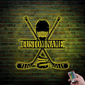 Hockey Metal Wall Art LED Sign – Custom Light Up Name Sign with Helmet & Sticks, 16-Color LED with Remote Control, Hockey Decor for Boys Room, Sports Fans-Ruum Studio Home