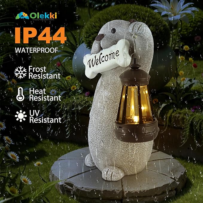 Solar Dog Statues for Garden Decor - Outdoor Dog Figurines with Solar Lantern for Yard Patio Lawn Balcony Ornaments - Garden Gifts for Mothers Day, Grandma, Easter-Ruum Studio Home