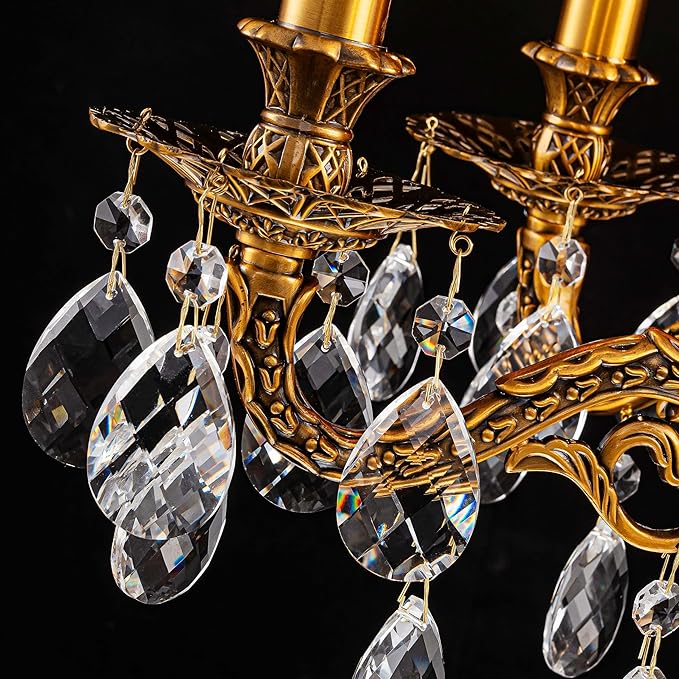 French K9 Crystal Maria Theresa Chandeliers, Luxury Vintage Pendant Light Fixture for Dining Room, Living Room, D18.3*H21~68 inch (Adjustable), Clear Crystal & Antique Bronze Finish Frame-Ruum Studio Home