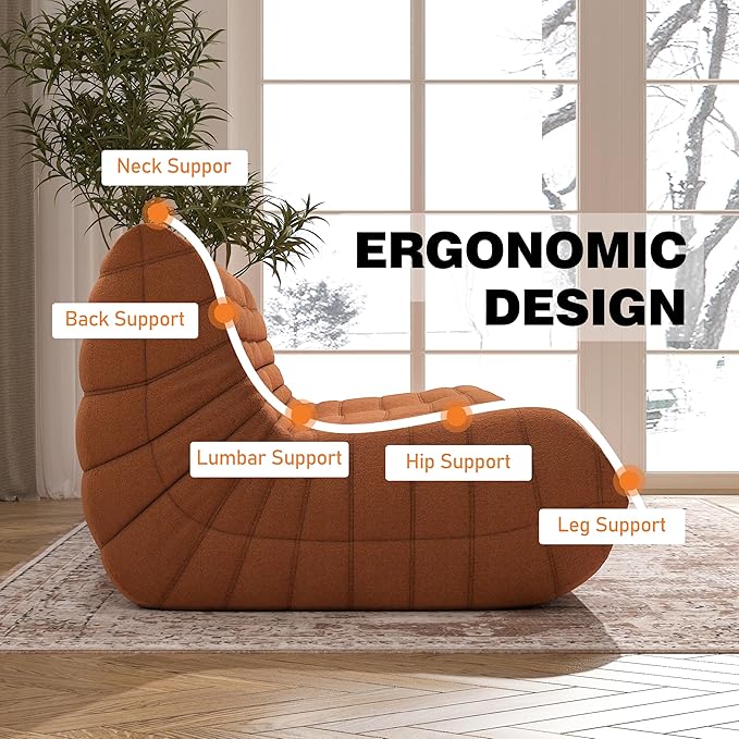 Bean Bag Chair, Oversized Fireside Chair Bean Bag Sofa Large Bean Bag Chair for Adults, 3 Seater Bean Bag Chairs for Teens with High Density Comfortable Foam, Bean Bag for Living Room, Bedroom(Orange)-Ruum Studio Home