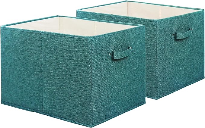 SIMPLE HOUSEWARE 15 x 13 Inch Collapsible Fabric Storage Bin with Handles, 2 Pack, Turquoise-Ruum Studio Home