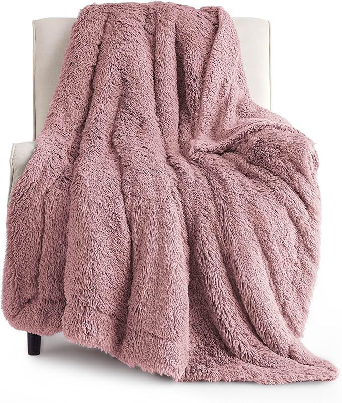 Bedsure GentleSoft Fuzzy Sherpa Faux Fur Twin Blanket Dusty Pink Cozy Gifts for Women Men, Soft Fleece Plush Warm Minky Thick Blanket Twin Size for Bed, Room Dorm Essentials Pink Decor Gifts, 60x80-Ruum Studio Home
