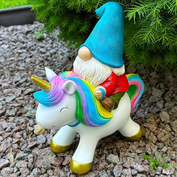 Mood Lab Garden Gnome Statue - Garden Gnome Riding Unicorn - 8.3 Inch Tall Lawn Figurine - for Outdoor or House Decor - Funny Yard & Patio Decoration-Ruum Studio Home