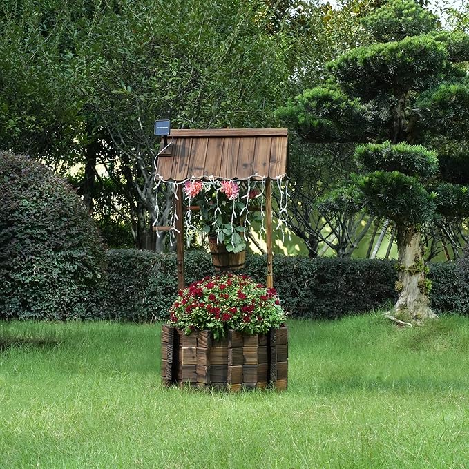 Garden Wooden Decor Rustic Wishing Well with Light Planter Outdoor Home Décor for Patio, Upgrade Wishing Well Garden, Yard Hanging Bucket Patio Lawn Backyard Home Decor-Ruum Studio Home