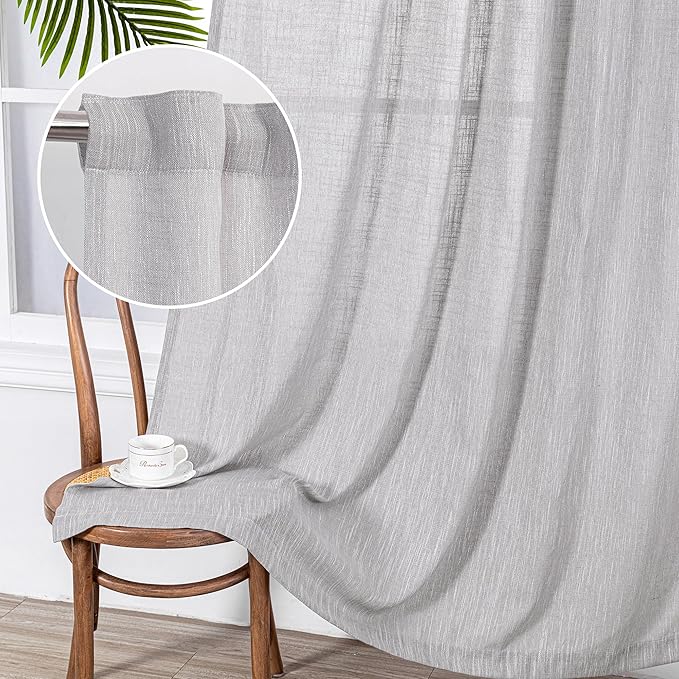 MYSKY HOME 90 Inch Farmhouse Curtains for Living Room, Sliding Door Patio Drapes for Doorways Soft Semi Sheer Light Filtering Window Decor, 50" Width x 90" Length, Light Grey, 2 PCs-Ruum Studio Home