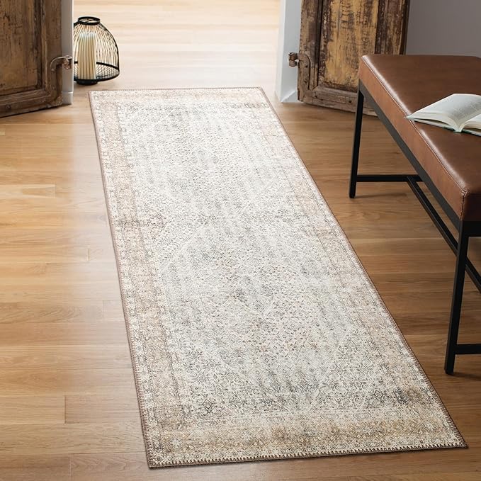 Keen Home Design 2x10 Rug - Machine Washable Runner Rug with Non-Slip Backing, Ideal for Hallway, Entryway, Kitchen, Laundry Room - Vintage, Easy Clean, Durable, Low Pile - (2'6" x 10')-Ruum Studio Home