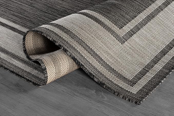 Beverly Rug Large Outdoor Rug 9x12 Modern Bordered Area Rugs for Indoor and Outdoor Patio Deck Porch Garden Waterproof Weather Sun Resistant Washable Outside Carpet (9 x 12 Dark Gray)-Ruum Studio Home