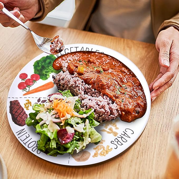 9" Portion Control Plate - Healthy Nutrition Plate for Adults and Teens, Melamine, Ideal for Weight Loss and Diabetes Management (2 Pack)-Ruum Studio Home