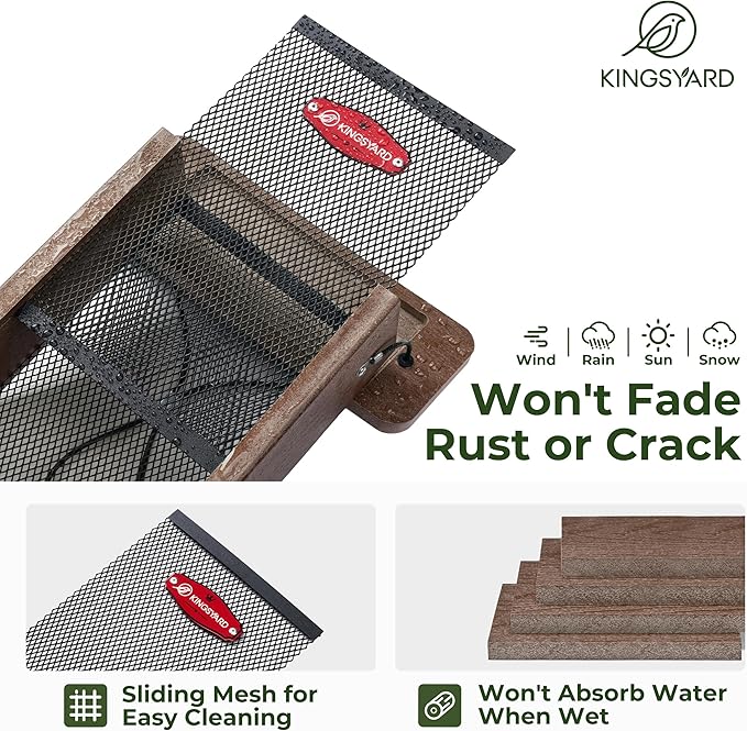 Kingsyard Metal Mesh Bird Feeder for Outdoors Hanging, Finch Feeder for Nyjer/Thistle, Sliding Mesh & Built-in Perch, Recycled Plastic, Brown-Ruum Studio Home