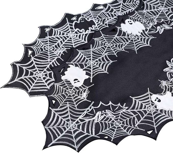 Chlophy Halloween Table Runner Black Spider Web Table Runner Gothic Embroidered for Kitchen Dining Halloween Décor Home Party Table Decoration 54in-Ruum Studio Home