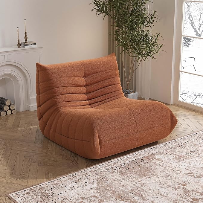 Bean Bag Chair, Fireside Chair Bean Bag Sofa Large Bean Bag Chair for Adults, Bean Bag Chairs for Teens with High Density Comfortable Foam, Memory Foam Bean Bag for Living Room, Bedroom (Orange)-Ruum Studio Home