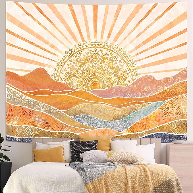 Lunerfex Bohemian Mandala Sunrise Wall Tapestry, Abstract Mountain Scenery Tapestries for Home Decor, Boho Tapestry 80x60 Inch-Ruum Studio Home