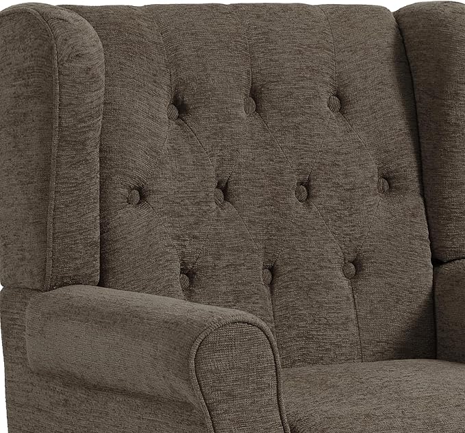 UIXE High Back Accent Chairs Set of 2, Upholstered Armchair in Fabric, Retro Wingback Arm Chair for Living Room, Comfy Single Sofa Bedroom Reading Seat with Solid Wood Legs - Taupe-Ruum Studio Home