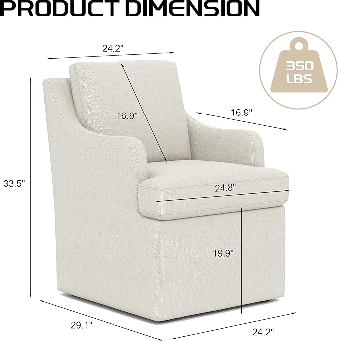 VKNOW Upholstered Dining Chairs, Modern Kitchen Chairs Dinner Chairs with 4 Casters, Linen Armchair for Bedroom Reading Room Living Room, Beige-Ruum Studio Home
