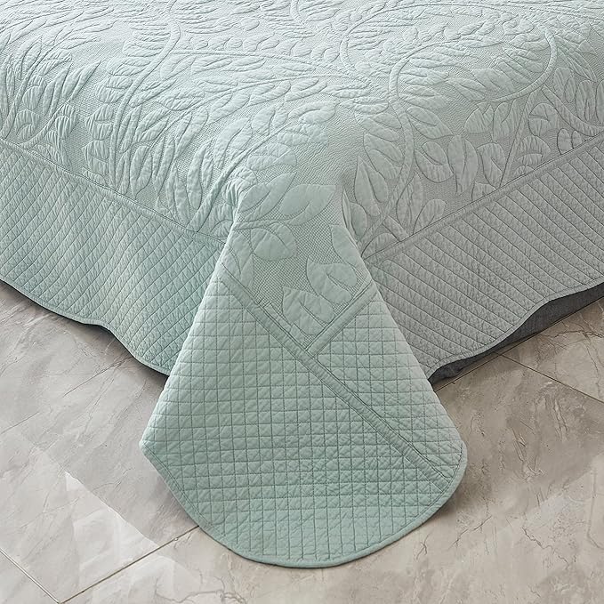 MarCielo 3-Piece 100% Cotton Oversized Bedspread Lightweight Quilt Coverlet Embroidery Farmhouse Bedding Set T0 (Aruba Blue, Twin (68"x86"))-Ruum Studio Home