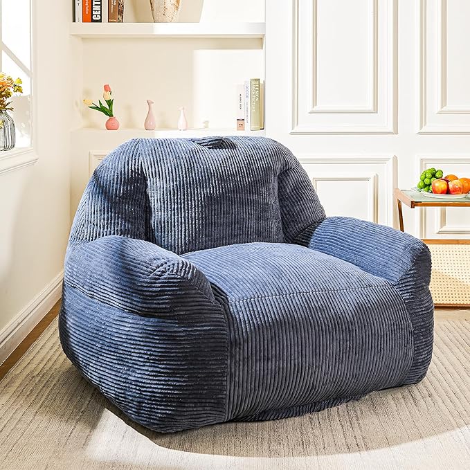 Giant Bean Bag Chair, Faux Fur Bean Bag Chair for Adults, Fluffy and Comfy Bean Bags with Filler, Big Bean Bag Sofa Chair for Reading, Gaming, Stuffed High-Density Foam, Grey-Ruum Studio Home