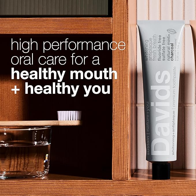 Davids Charcoal Toothpaste for Enhanced Teeth Whitening, Peppermint, Antiplaque, Flouride Free, SLS Free, Enamel Safe, Recyclable Metal Tube, 5.25oz-Ruum Studio Home
