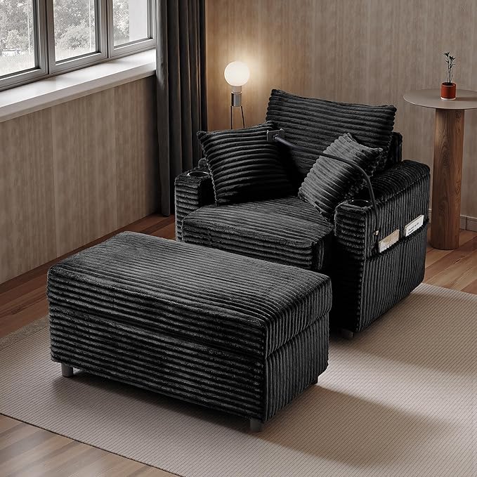 Accent Chair with Storage Ottoman Upholstered Living Room Chairs for Reading Chair with Chaise Lounge Chairs Indoor, Comfortable Armchair for Bedroom-Ruum Studio Home