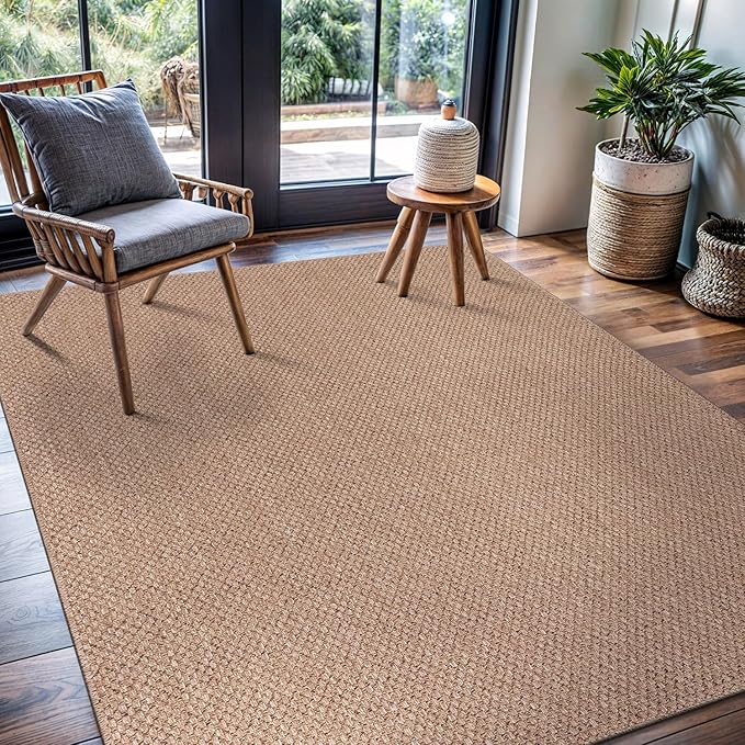 CAMILSON Easy Jute Rug 4x6, Indoor Outdoor Natural Color Farmhouse Area Rugs for Living Room Patio and Kitchen Rug, Solid Boho Woven Design, Easy-Cleaning, Washable Outside Carpet Alfombras (4 x 6)-Ruum Studio Home