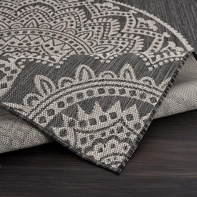CAMILSON Outdoor Rug 5x7 Modern Area Rugs for Indoor and Outdoor Patios and Porches - Waterproof Washable Non-Shedding Easy-to-Clean Outside Carpet (5 x 7, Medallion - Dark Grey/Light Grey)-Ruum Studio Home