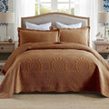 MarCielo 3-Piece 100% Cotton Oversized Bedspread Lightweight Quilt Coverlet Embroidery Farmhouse Bedding Set (Tf Dusty Orange, Oversized Queen (100"x106"))-Ruum Studio Home