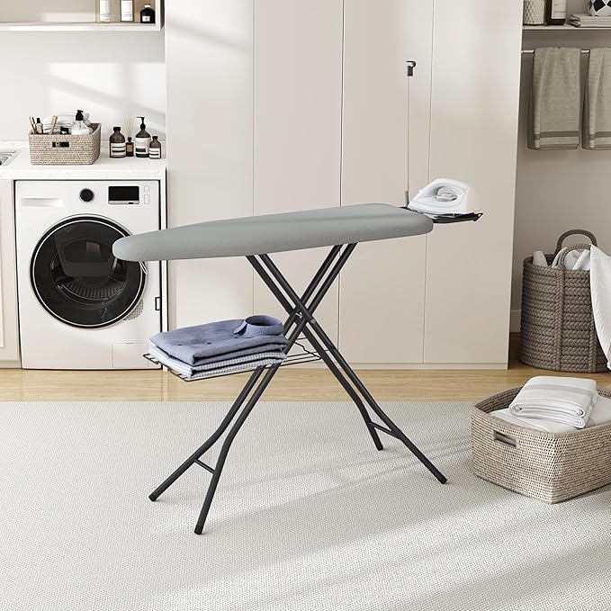 Yaheetech Ironing Board, Compact Iron Board with Cord Holder, Steam Iron Rest and Bottom Storage Tray, 9 Adjustable Heights & 3 Layer Cover, Folding Heavy Duty Ironing Board 52X14, Gray-Ruum Studio Home
