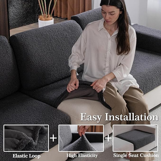 Couch Cushion Covers for Sectional Sofa, Stretch Soft Sofa Slipcovers Washable Wear-Resistant Universal Furniture Protector for Living Room(1 Piece Oversized Cover, Dark Gray)-Ruum Studio Home