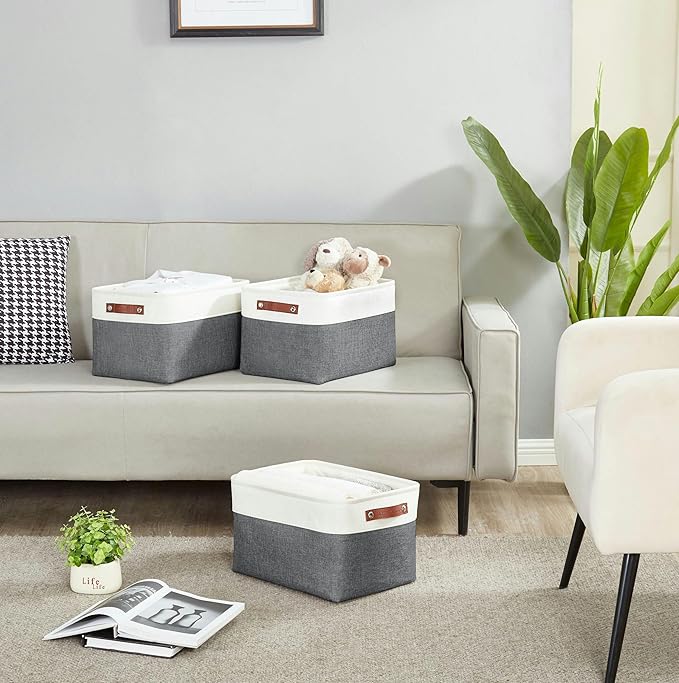 DECOMOMO Storage Baskets for Shelves - Fabric Closet Organizers and Storage Bins, Perfect Baskets for Organizing Closet Toys Nursery (Slate Grey and White, XL - 3 Pack)-Ruum Studio Home