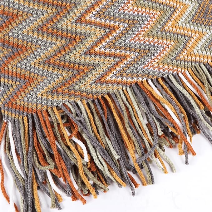 Boho Throw Blanket - Bohemian Fringe Tassels， for Bed Couch Soft ChairBlanket Double Sided (50"x70") (Khaki)-Ruum Studio Home