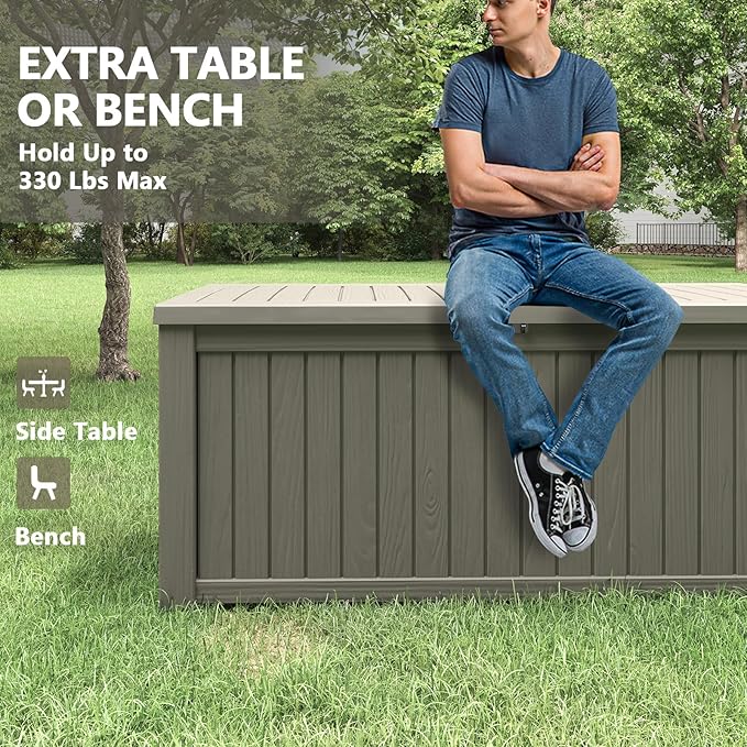 Outdoor Storage Box, 180 Gallon Deck Box, Waterproof and UV Resistant Large Resin Storage Bin, Organization and Storage for Patio Furniture, Outdoor Cushions, Garden Tools, Lockable-Ruum Studio Home