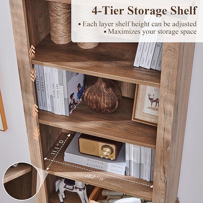 RedLemon Bookshelf with Storage Cabinet, 72" Tall Farmhouse Bookcase with Adjustable Shelves and Barn Door, 4 Tier Office Wood Bookshelf with Retro Metal Handles for Office, Library (Natural Oak)-Ruum Studio Home