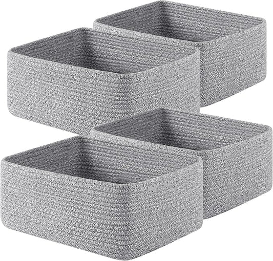 OIAHOMY 4 Pack 14.17*11.02*6.3IN Storage Baskets for Organizing Shelves, Woven Rope Baskets for Organizing Books, Clothes, Decorative Basket for Living Room, Nursery, Bedroom, Gift Basket, Grey-Ruum Studio Home